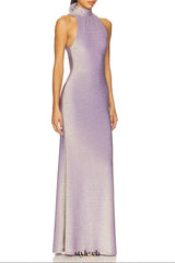 delia Sleeveless back flower embellished halter maxi dress in pale purple