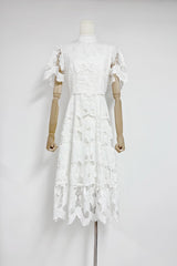 jessica Lace hollow layered midi dress in white