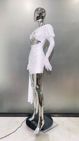 Dariel Floral Jacquard Cutout Draped Mini Dress - White