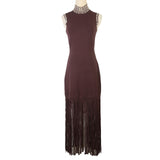 lara Brown Fringe Knit Embellished sleevless midi Dress