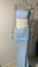 maggie off-shoulder Rhinestone Scarf Mesh Maxi Dress