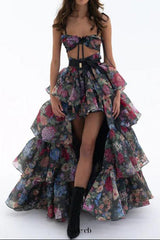 carlin floral print cutout layer maxi dress