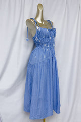 simona Embroidered stripes midi dress in blue