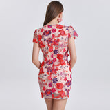 denise floral slim puff sleeves mini dress in red