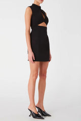 stand collar cutout mini dress in black