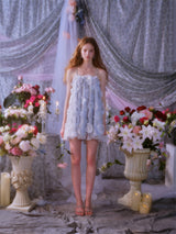 Tutu Light Blue Sleeveless Flower Diamond Short Doll Dress