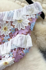 Floral One Shoulder Lace Maxi Dress in purple