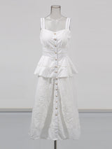 Peplum hollow Midi Dress in beige