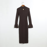 xaviera Contour V Neck Long Sleeve Knit Mini Dress