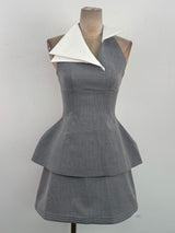 tiffany Halter Layered Pinstripe Mini Dress