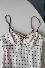 Satin Polka Dot Mini Dress in beige