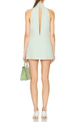 v-neck cutout backless crepe halter dress - celadon