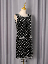 amanda Black-white plaid diamond sleeveless mini dress