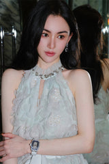 Pastel Green Ribbon Floral wedding guest bridal Dress