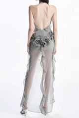 melissa grey Flower Asymmetric Folds Streame Mini Dress