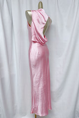 sleeveless backless satin maxi dress in pink
