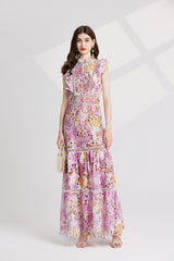 chloe hollow out flower embroidery maxi dress in pink