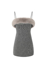 victoria Spaghetti Faux Fur Mini Dress in grey