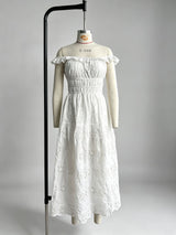Ruffled square neck embroidered backless slit maxi dress - white
