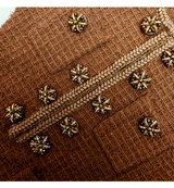 amelia braided-edge tweed midi dress in brown