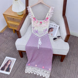 celeste Crochet flowers jersey midi dress in purple