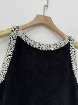 simona ruffle trim Beaded mini Dress in black