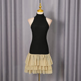 cynthia black ruched trim sleeveless puffy mini dress