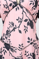 v-neck Satin Floral Midi Dress in pink