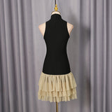 cynthia black ruched trim sleeveless puffy mini dress