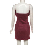 irene Fur Trim Bandage Mini Dress in Burgundy