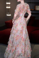 jodie v neck multicolor ruffle trim tulle maxi dress