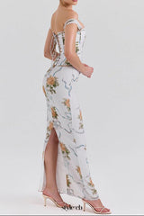 phoenix white Floral Print Fitted Corset Maxi Dress