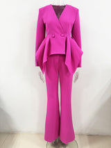 Audith Ruffled Blazer Two Piece Set - Pink