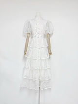 elvira appliqué Lace layer maxi dress in white