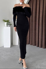 susie furry embellished bodycon midi dress in black