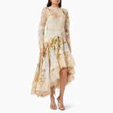 kristin Long Sleeves Floral Printed Asymmetric Lace Maxi Dress