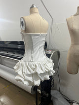 regina strapless puffy mini dress in off-white