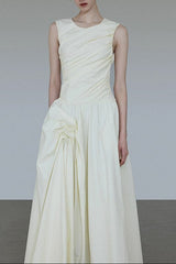 jenny ruched a-line sleeveless midi dress in apricot