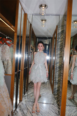 Pastel Green Ribbon Floral wedding guest bridal Dress