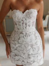 eunice Jacquard embroidered strapless mini dress in white