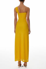one-shoulder flower a-line maxi dress in yellow