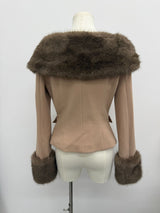 victoria Khaki Fur Trim Wool Jacket