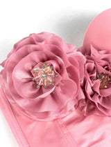 Flower Tassel fishbone Corset in pink