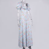 VINTAGE FLORAL PUFF SLEEVE MIDI DRESS IN BLUE