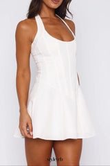 roxanne backless Halter Mini Dress in White