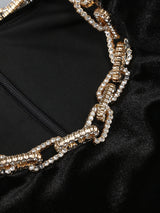 velvet crystal embellished maxi dress in black