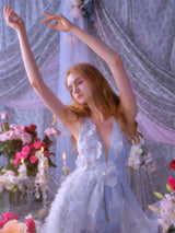 Vivi Light Blue Sleeveless Chiffon Banquet Dress