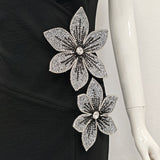 rita black 3D Floral Rhinestone Bodycon Slit Maxi Bandage Dress