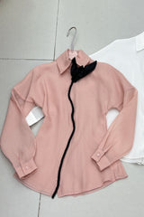 layer trim chiffon shirt mini dress in pink