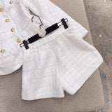 Metal button wool shorts two-piece set - white